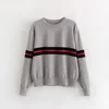 Crewneck patchwork grey color sweater women long sleeve basic pullover