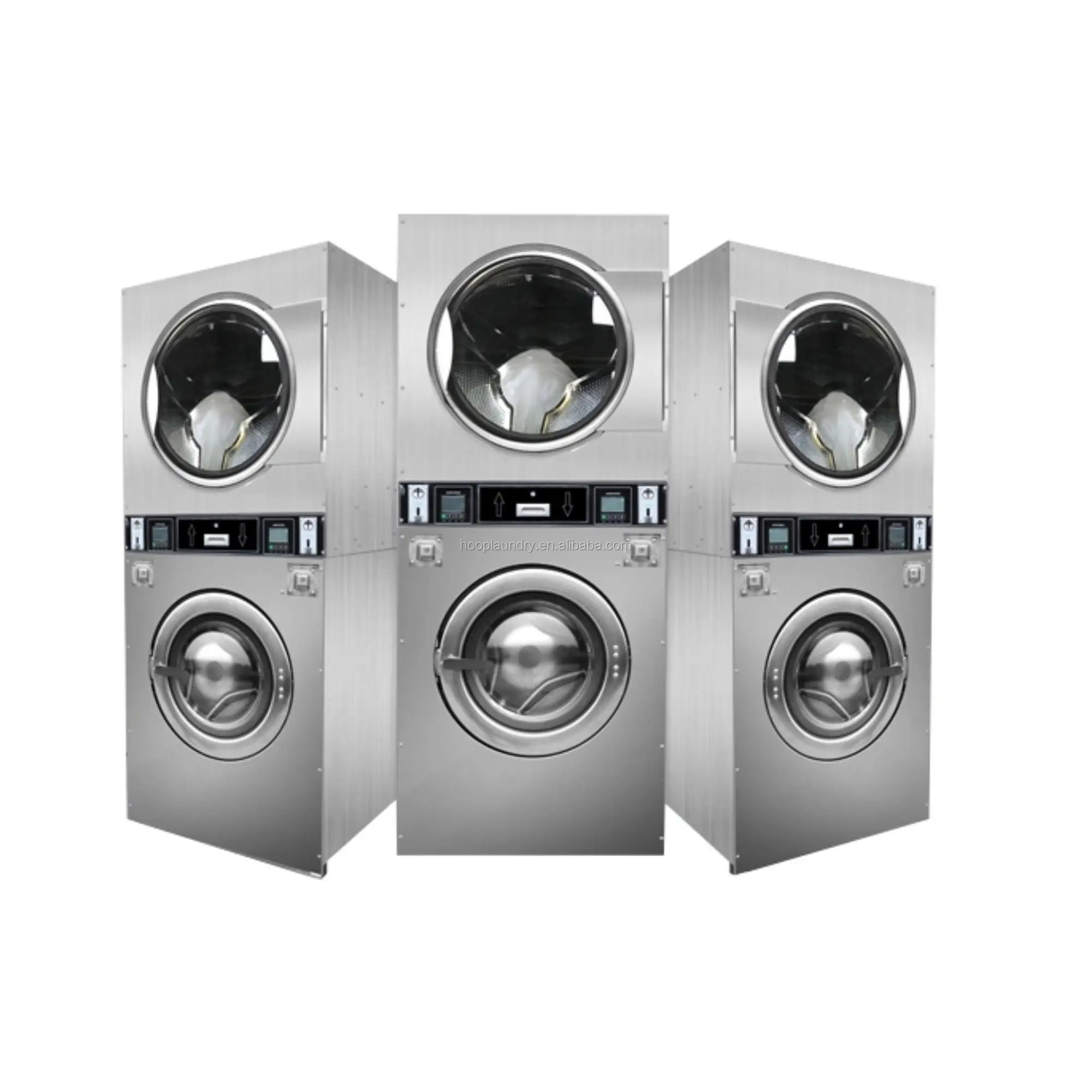 Coin Or Card Stacked Washer Dryer Commercial Laundry Washing Machine