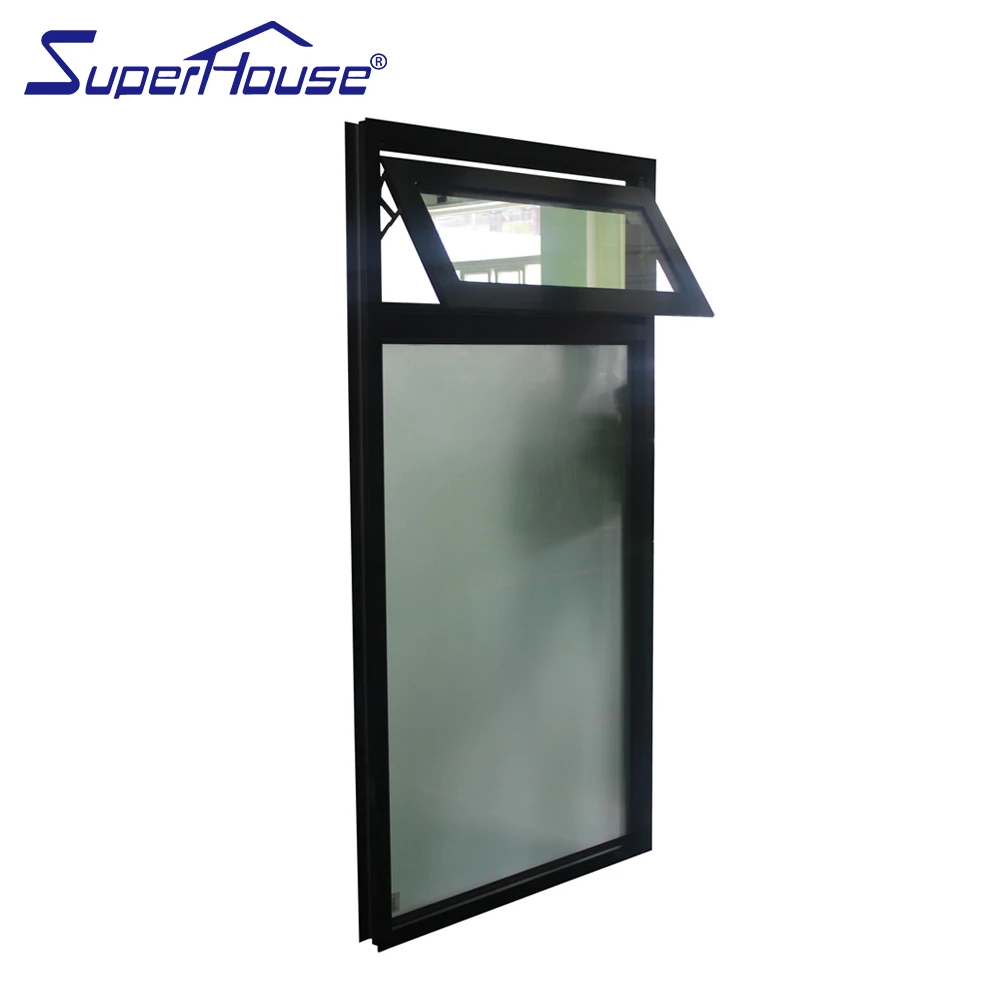 Double glazed black color commercial use frosted glass awning windows Australia chain winder