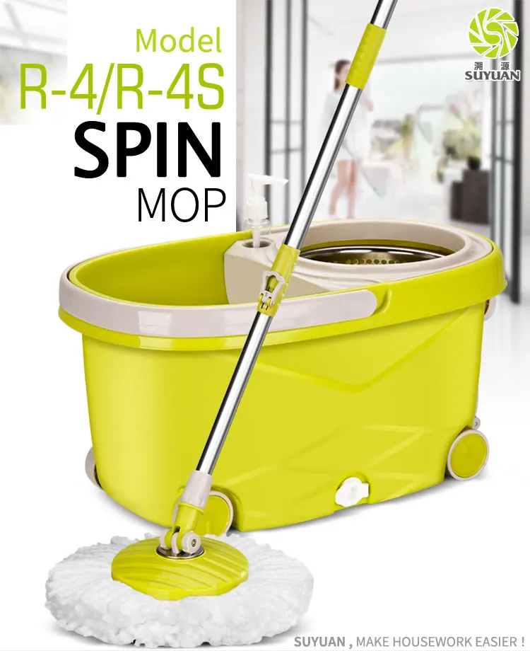 Four Wheels Cleaning Mop Bucket With Stainless Steel Basket Spin Mop