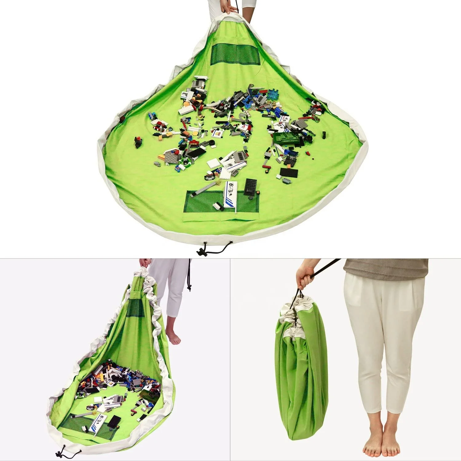 Large Size Cotton Canvas Drawstring Toy Storage Bag Portable Kids Play