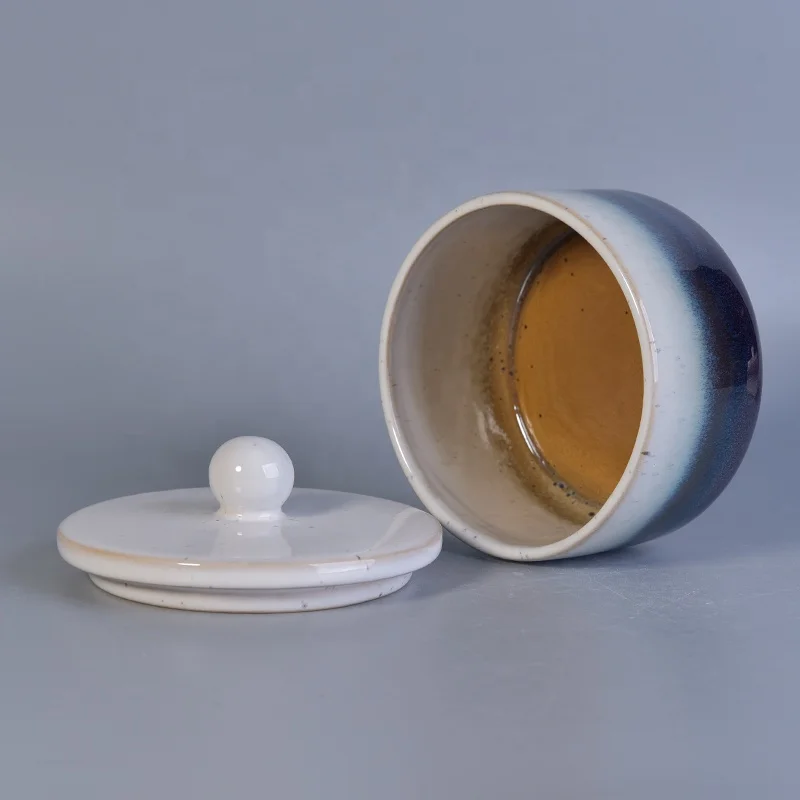 Round glaze printing custom ceramic tealight candle vessel porcelain holders with lid wedding occasion use suppliers