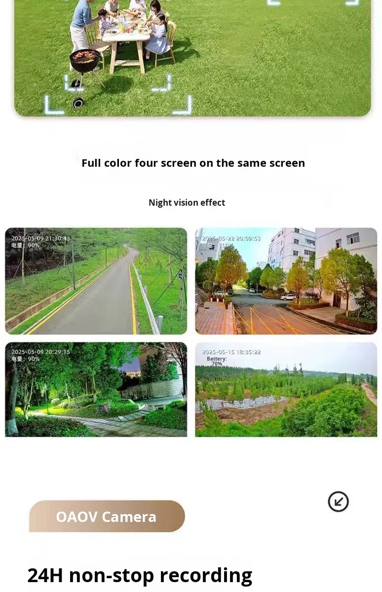 太阳能AOV四视图室外无流4g摄像头360度CMOS传感器云存储手机远程监控