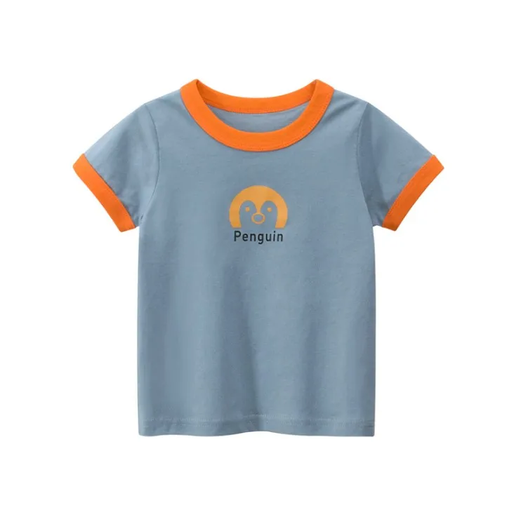

High quality kids graphic animal printed t shirts 100%combed cotton boy ringer t shirt, Purple, white, light blue, green or customized as required