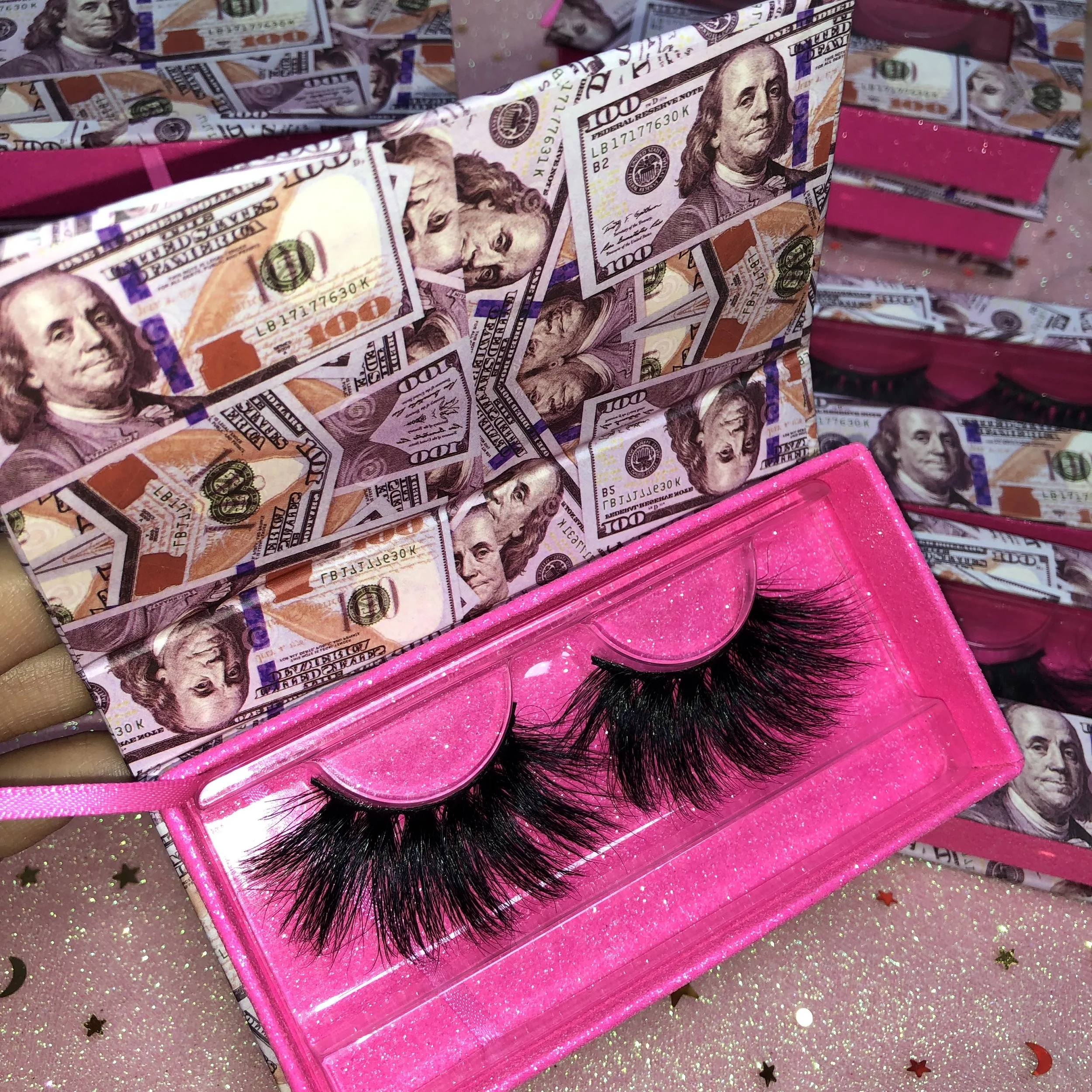 Popular 25mm Mink Eyelash Money Package Box Lashes3d Wholesale Vendor Buy 25mm Mink Eyelash