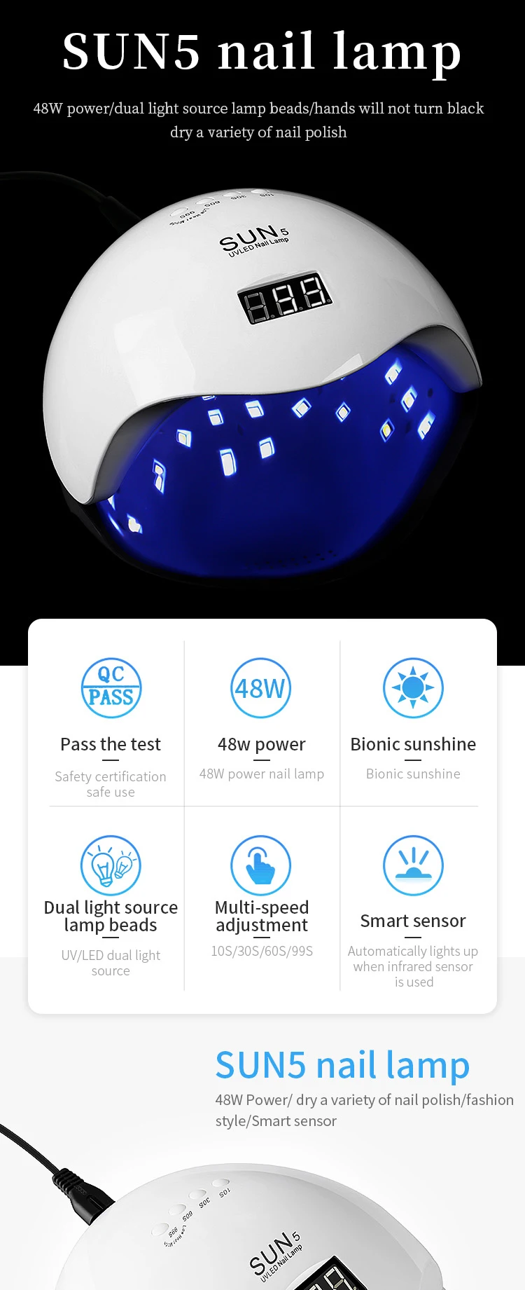 2020 Wholesale Sun Gel lampara Nail Lamp UV Light For nails 48W LED New style Automatic Sensor Uv Led Nail Lamp polish colour