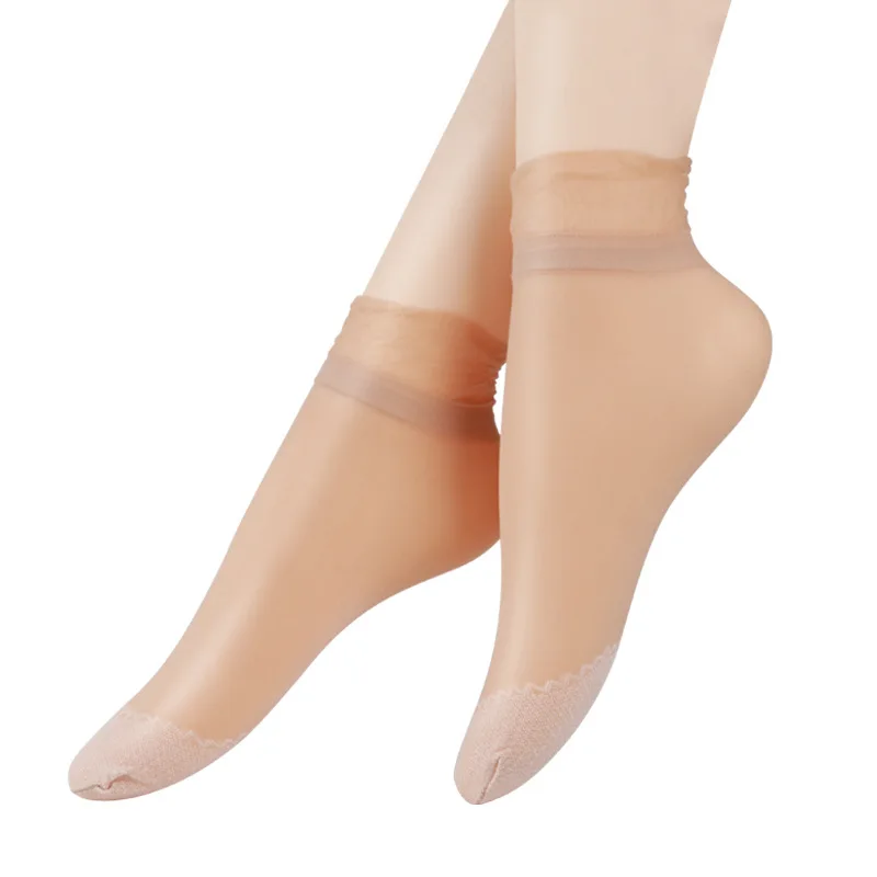 Breathable spandex nylon transparent cotton bottom short silk stockings summer socks for women anti-hook ultra-thin socks