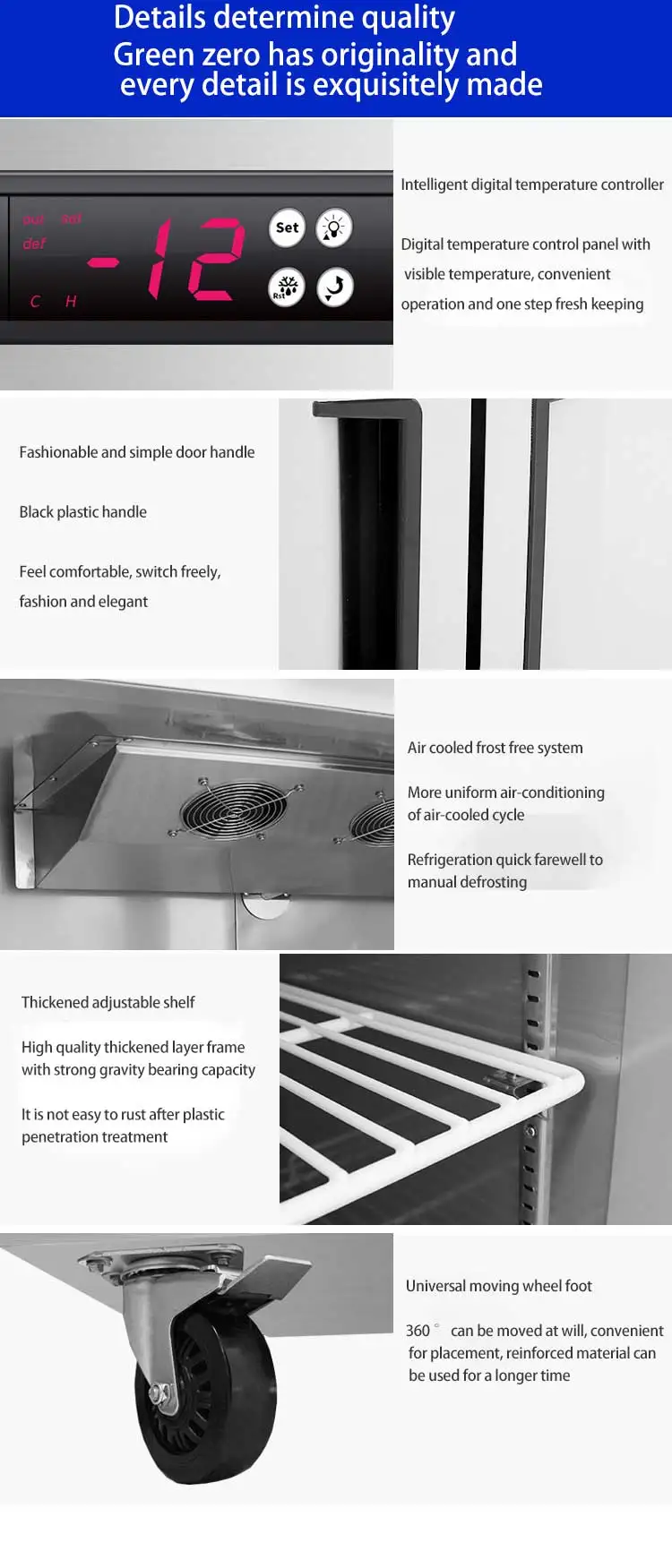 Air-cooled Vertical Commercial Refrigerator Kitchen Refrigeration Freezer Freezer Refrigeration Equipment Stainless Steel CB Ce