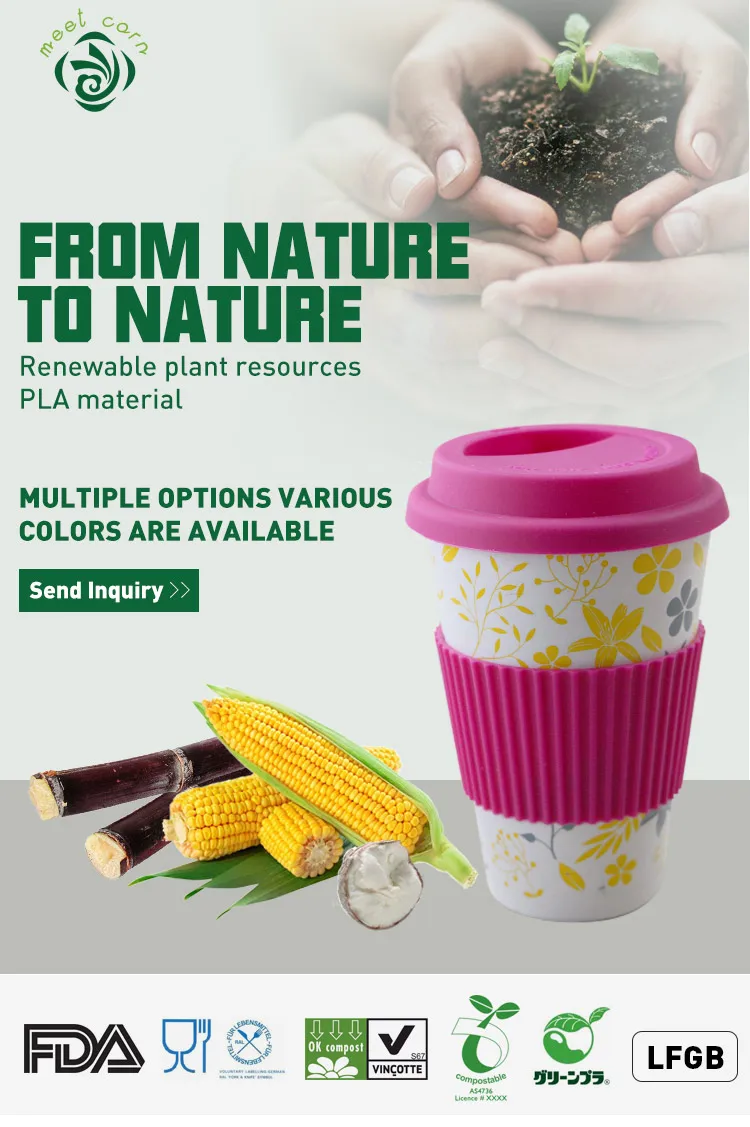 Healthy Pla Material Pla 400ml eco friendly Water drinking Cup biodegradable With Lid