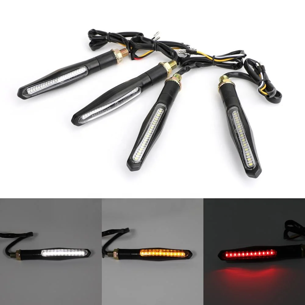 4x Sequential Flowing LED Motorcycle Turn Signal Indicator Lights DRL Brake Lamp