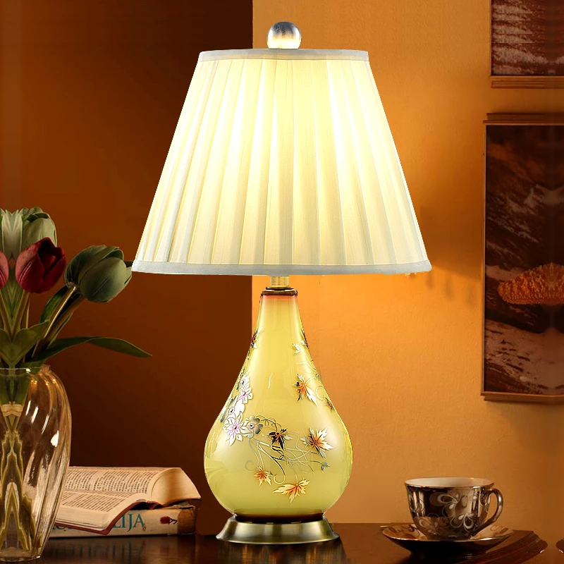 desk light Marble lamp gold metal table lamp Beige cloth cover living room bedroom study table lamp