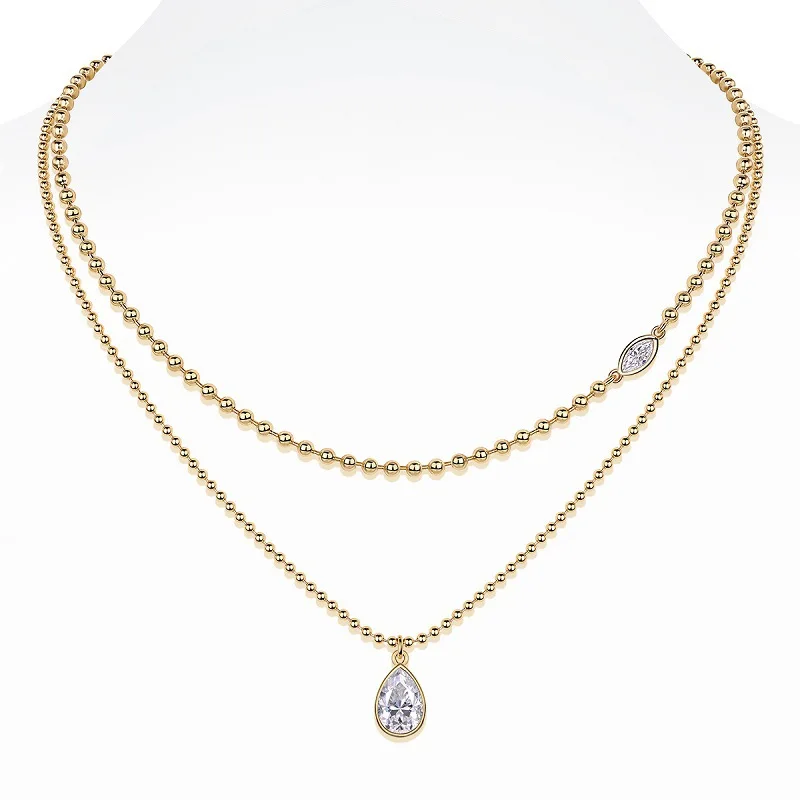 925 Sterling Silver Vintage Trendy Moissanite Diamond Necklace Stacked Gold Beads Clavicle Chain Non-Fading Party Wedding Gift