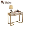 Modern Luxury Stainless Steel Leg Golden Vanity Metal Girls Make-up Dressing Table with Two Drawers