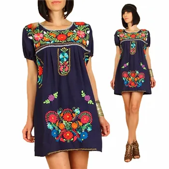 Summer Latest Mexican Embroidered Dress Women Ethnic Blouse Vintage ...