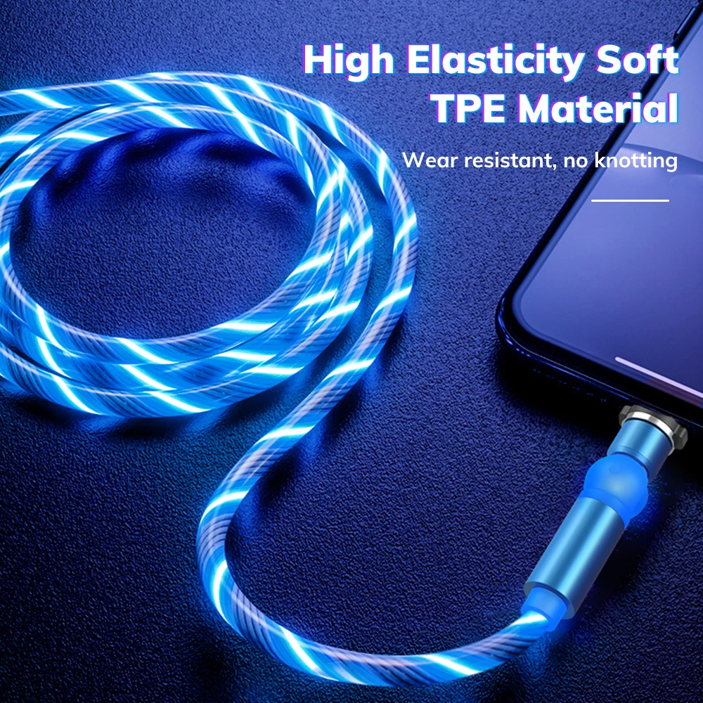 Topk android ios usb phone cable type-c 540 rotating led flowing light magnetic charging cable 3 in 1 - ANKUX.COM