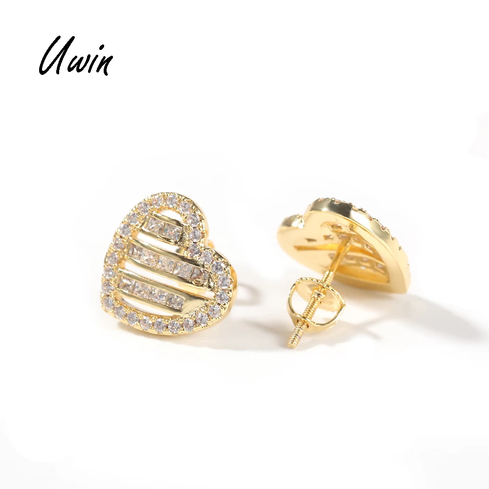 

New Arrival Heart Shape CZ Stud Earrings Screw Back 925 Jubliee Earrings for Women Rapper Jewelries