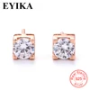 925 Sterling Silver CZ round Shape Earrings for Women prong setting Sterling Silver single stone earrings Jewelry