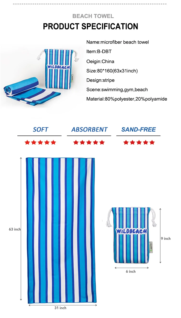 Custom Digital Printing Microfiber Beach Towel With Logo Zip Pocket