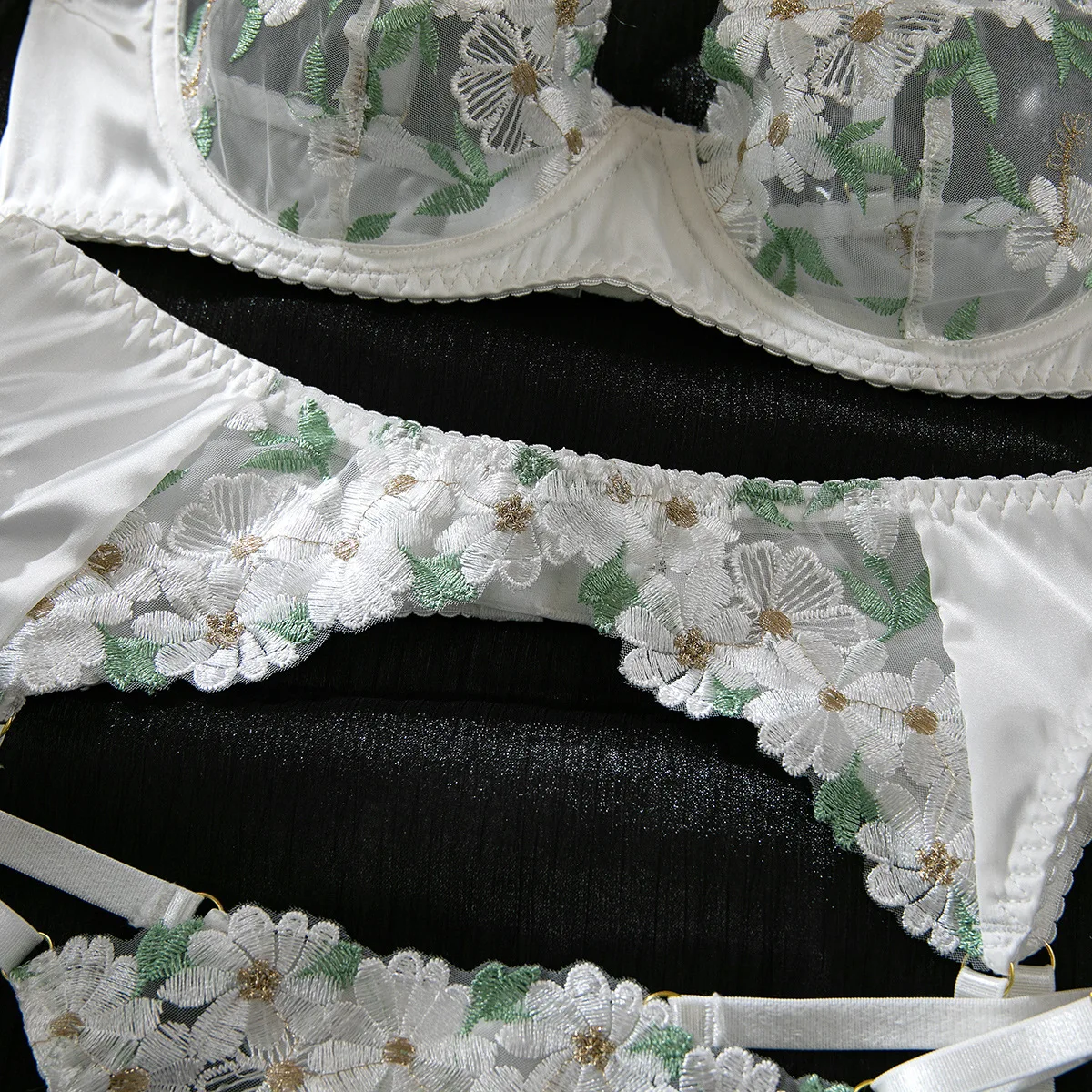 Women's Four-Piece Sexy Satin Breathable Thin Intimates Set Multi-Color ...
