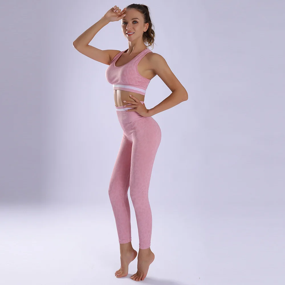 Seamless Suit Fitness Women Yoga Set 2 Piece Elastic Sport Leggings Top