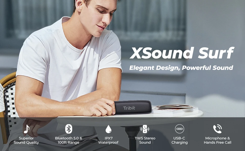 Tribit Bluetooth Speaker XSound Surf Speakers Bluetooth Wireless Rich Bass IPX7 Waterproof 12W Powerful Sound 10H Playtime - ANKUX.COM