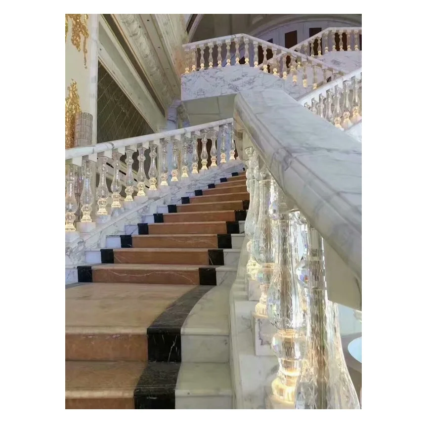 Customized Project Indoor Golden Beige Marble Stone Staircase Step Design