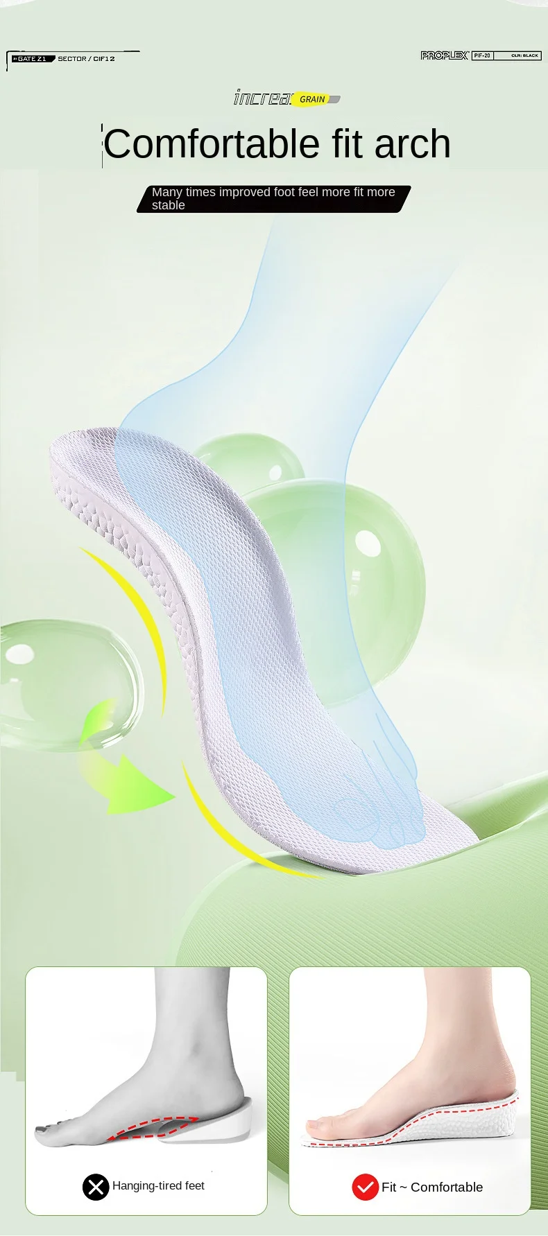 Popcorn Height Increasing Insoles Soft Shock Absorbing Pads