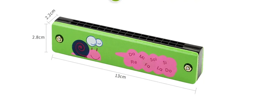 Wooden cartoon 16 hole double row harmonica children's wooden puzzle instrument