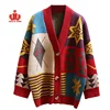 Custom V neck fashion wool cashmere floral female women long cable knitted ladies cardigan sweater