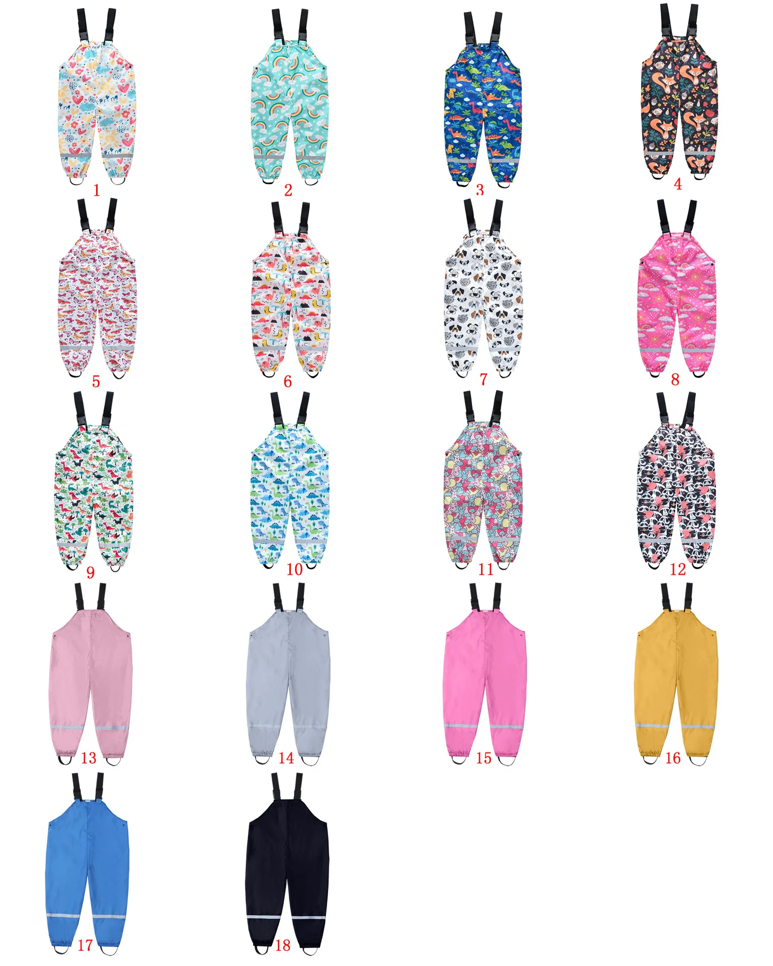 Cartoon Children Waterproof Pu Rain Pants Bib Overalls Suspenders Baby