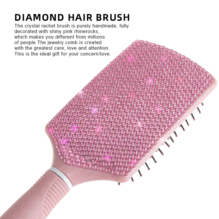 Custom Luxury Handmade Rhinestone Paddle Detangling Hairbrush Diamond Crystal Bling Hair Brush