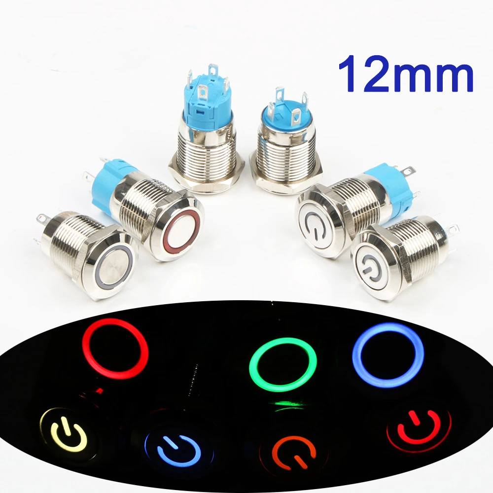 Dianqi 12mm Momentary Stainless Steel Push Button Ip65 Latching Illuminated Led Metal Push 6510