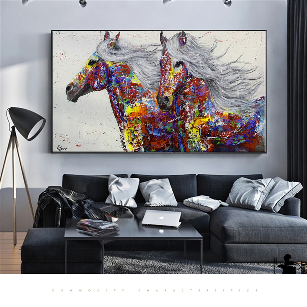 Two Running Horse Canvas Art Animal Wall Art Poster Pictures Living Room Decor 