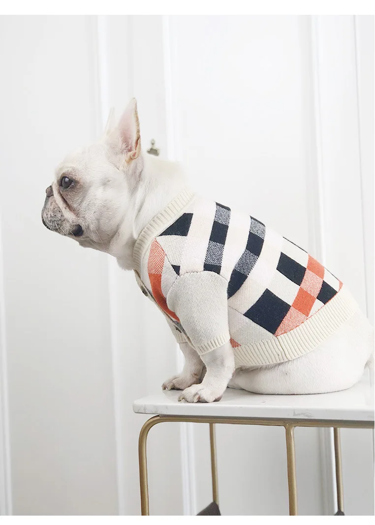 Wholesale British Style Dog Sweater Winter Fashion Brand Plaid Dog Knit