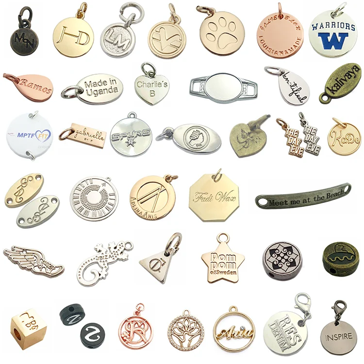 Personal logo custom engraved metal logo charm beads jewelry tags for bracelet