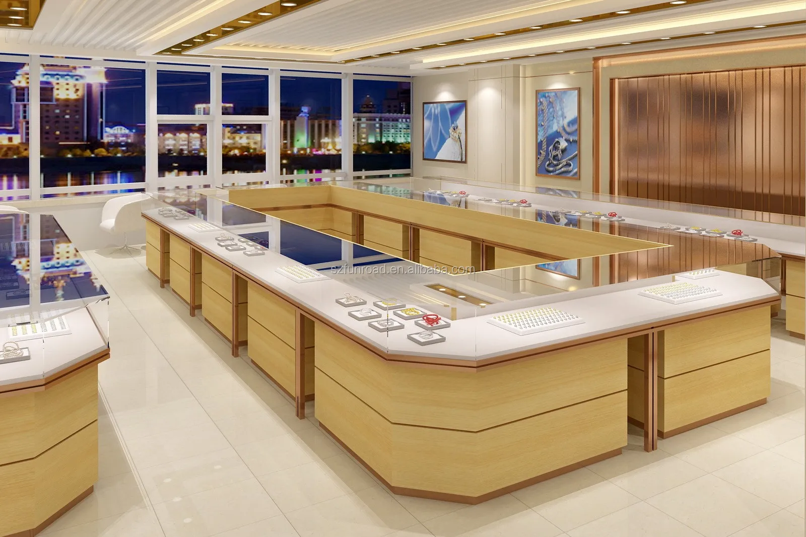 High End Fashionable Design Glass Jewelry Display Showcase Shop Display Furniture for gold store
