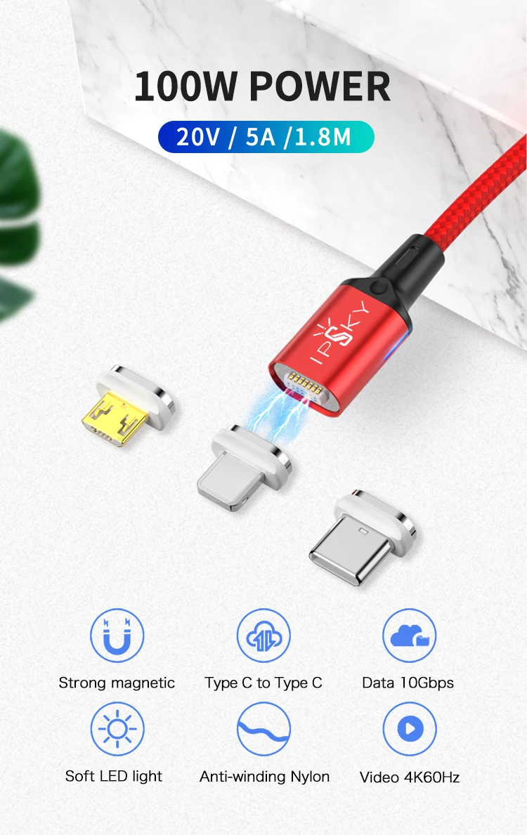 IPSKY mobile phone accessories quick charger magnetic fast multi 100w charging cable - ANKUX.COM