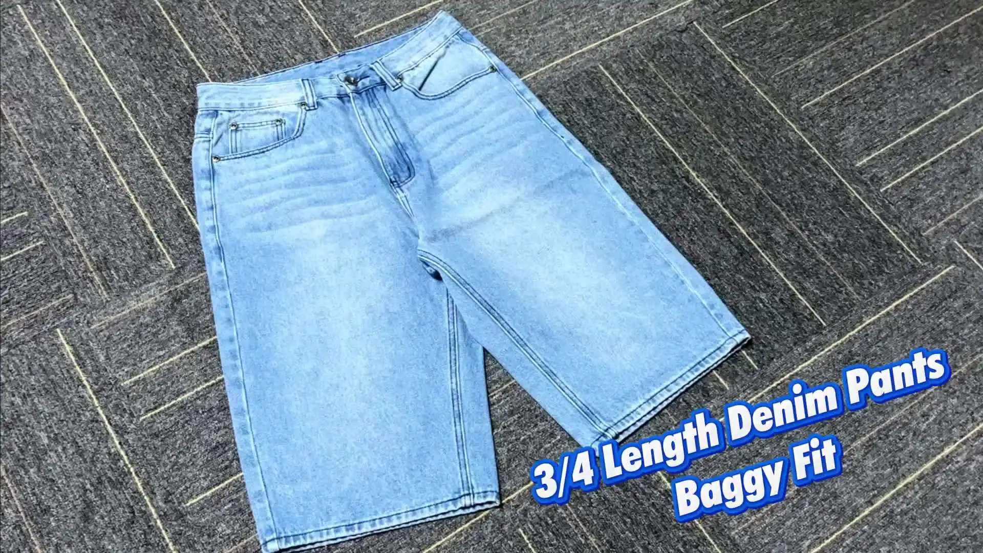Hip Hop Baggy Fit 3/4 Length Denim Pants Men's Casual Jeans Shorts