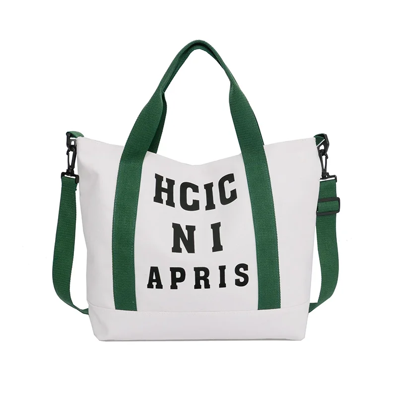 2020 New style large capacity letter logo printing cotton canvas tote messenger bag from China Supplier