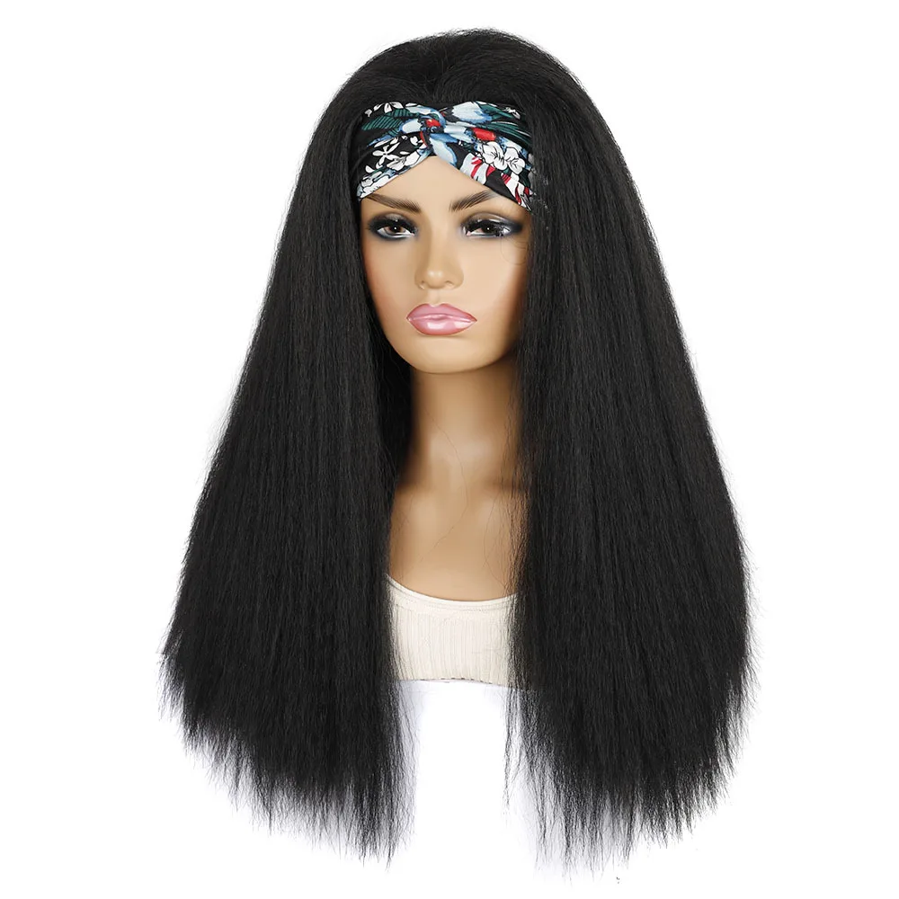Women's Cornrow Puff Afro Turban Wig with Silk Headband - Synthetic ...