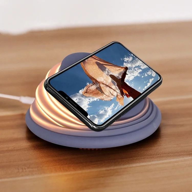 Multi-fonction Foldable Night Lamp Wireless Charger Stand with LED Night Light 5 Colors For QI Smart Phone