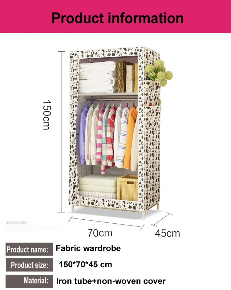 Factory cheap non woven fabric foldable assemble portable dustproof detachable wardrobe with cover