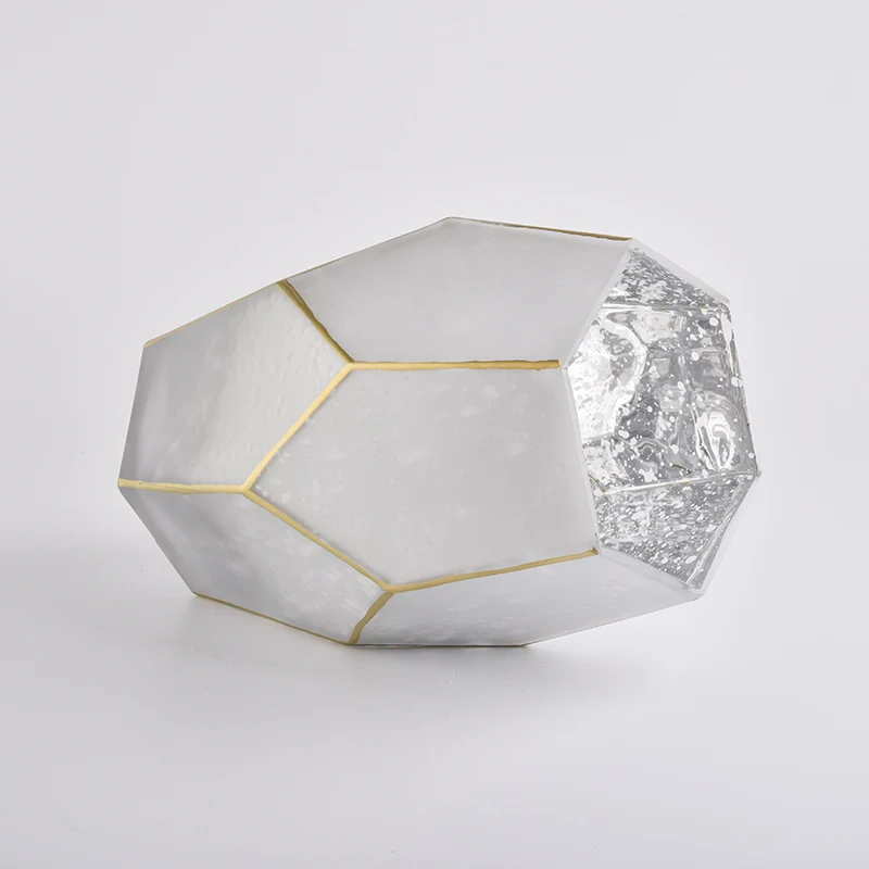 Unique Frosted White Glass Candle Holders with gold rim