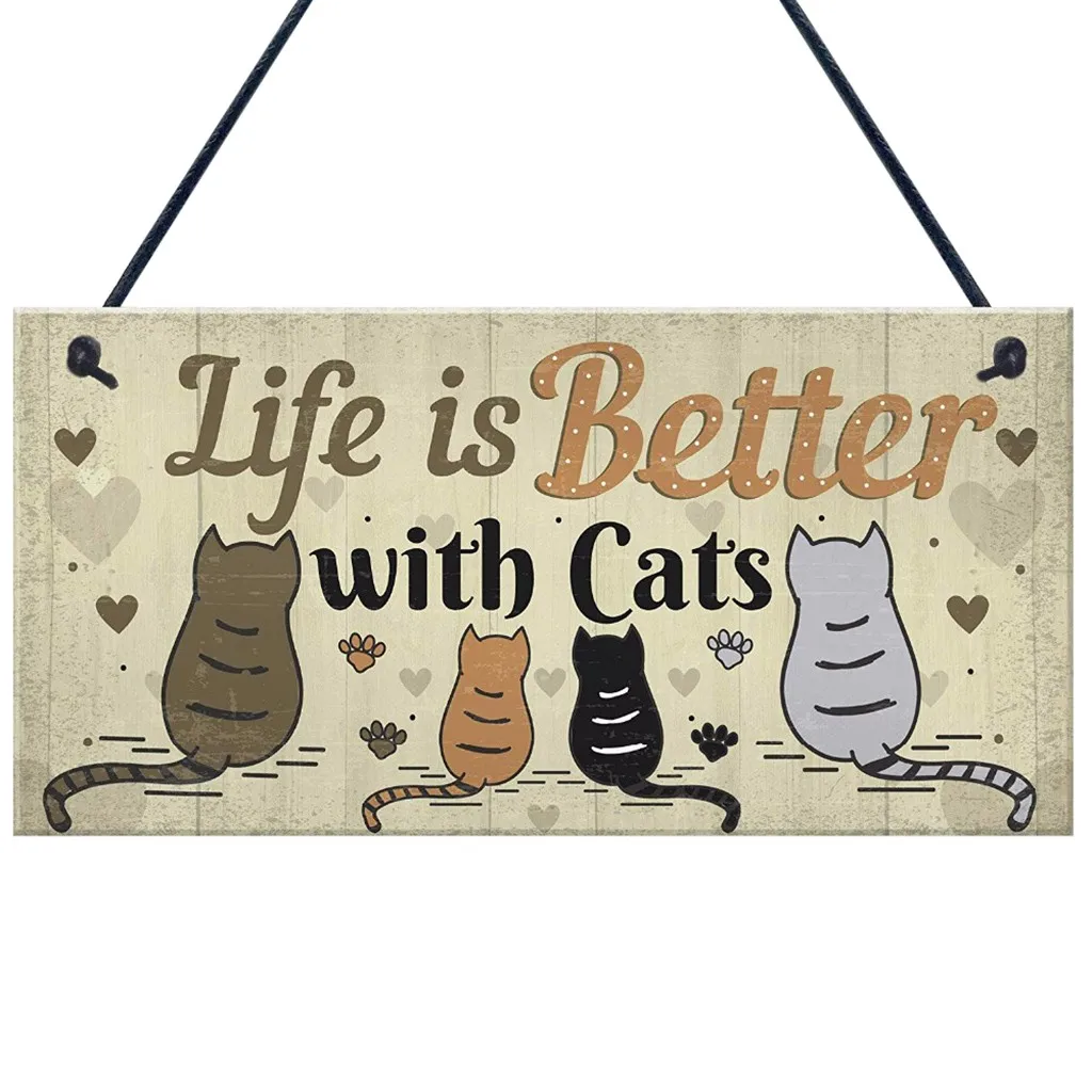 Cat Lovers Live Love Purr Wooden Door Wall Hanging Kitty Sign Plaque Home Decor