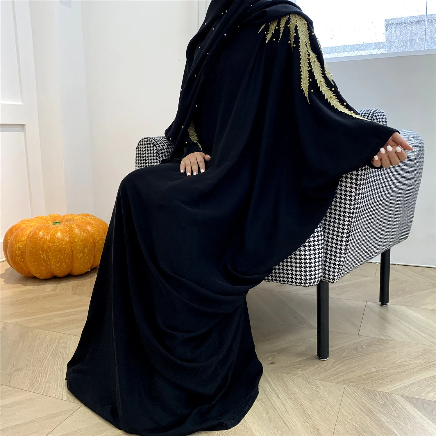 6069 High Quality Nida Close Abaya Dubai Kaftan Arab Islam Pearls Applique Muslim Dress Jilbab