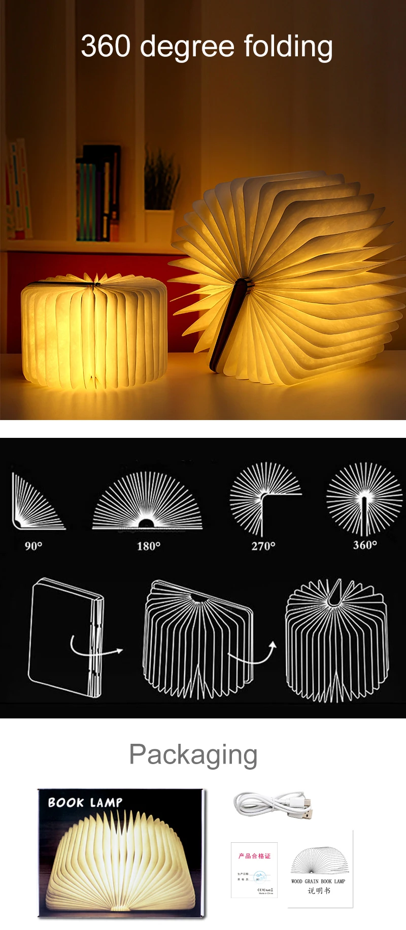 Waterproof Dupont Paper Folding Wooden Mini Book Lamp Led Lumio Book