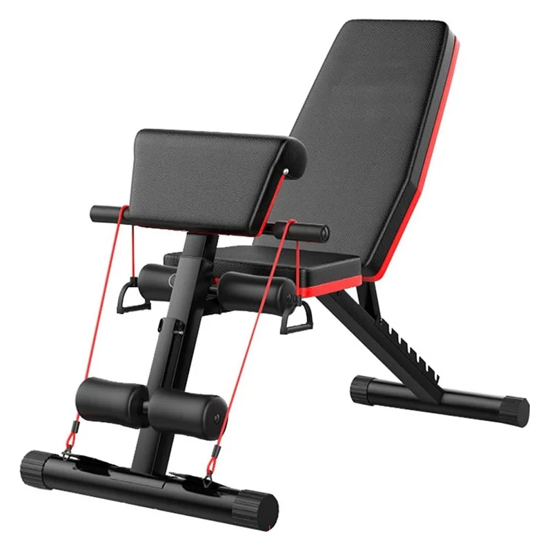 

Full Body Workout Equipment Foldable Supine Stool Adjustable Strength Training Dumbbell Press Chair Multifunction Weight Bench, Black & red