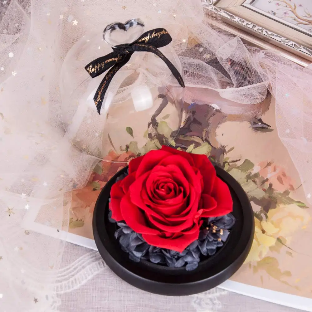婚礼装饰玻璃保存红色玫瑰花礼品盒永恒玫瑰在球
