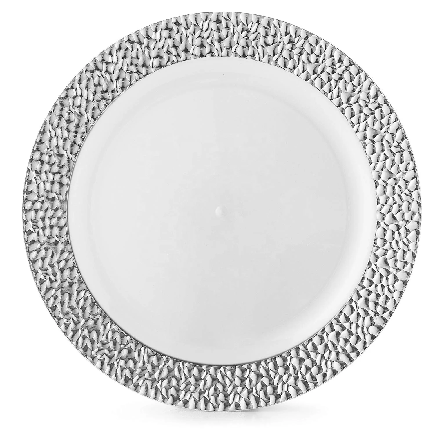 hammered-white-and-silver-disposable-plastic-plates-dinnerware-set