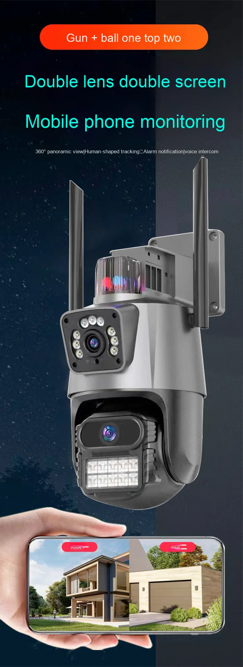 V360pro ICSEE 3K 6MP Outdoor Dual Lens Wireless Waterproof 4G Security CCTV PTZ Wifi Warning Light CMOS Sensor Cloud Data